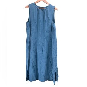 Eileen Fisher Blue Front Keyhole Midi Dress Shift Sz Large